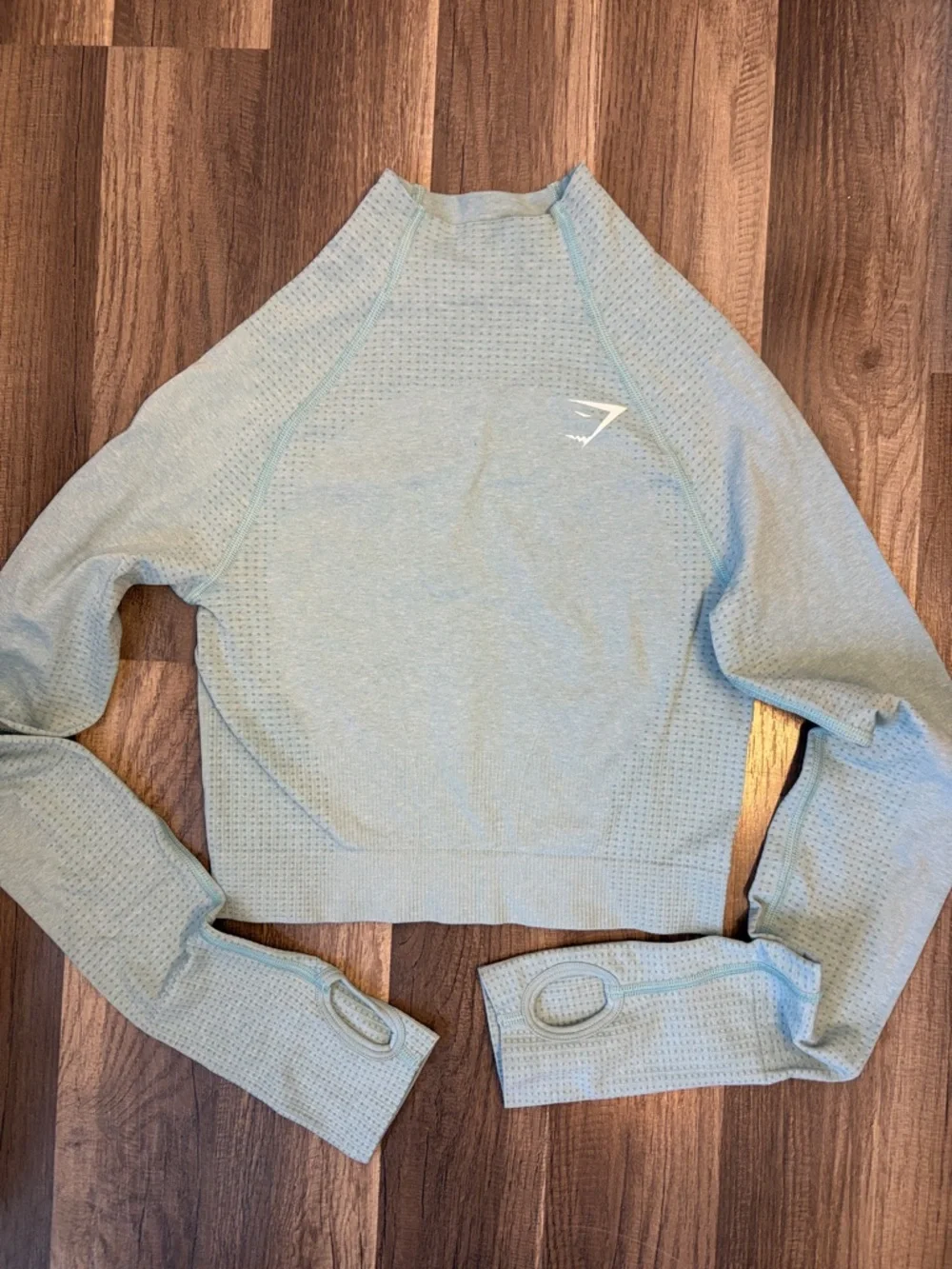 Gymshark Light Teal Blue Long Sleeve WORKOUT  Crop Top size small